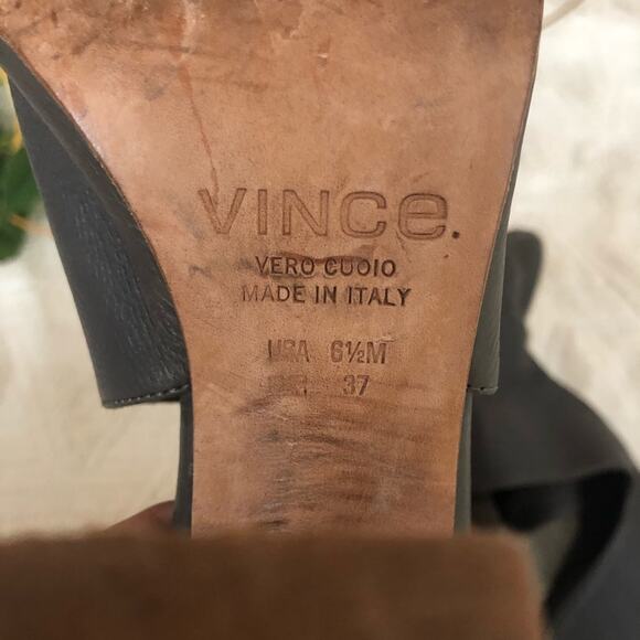 Vince Addie Grey Leather Open Toe Heeled Booties - Picture 6 of 8